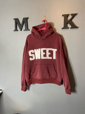 Life’s Sweet Maroon "SWEET" Pullover Hoodie - Women Sweater oversized Medium